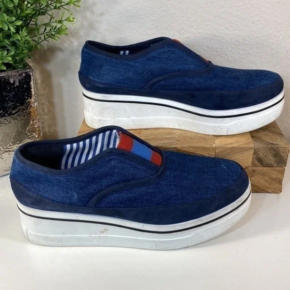 Stella McCartney Platform Slip On Sneakers Canvas And Suede Size 41 EU/11 US